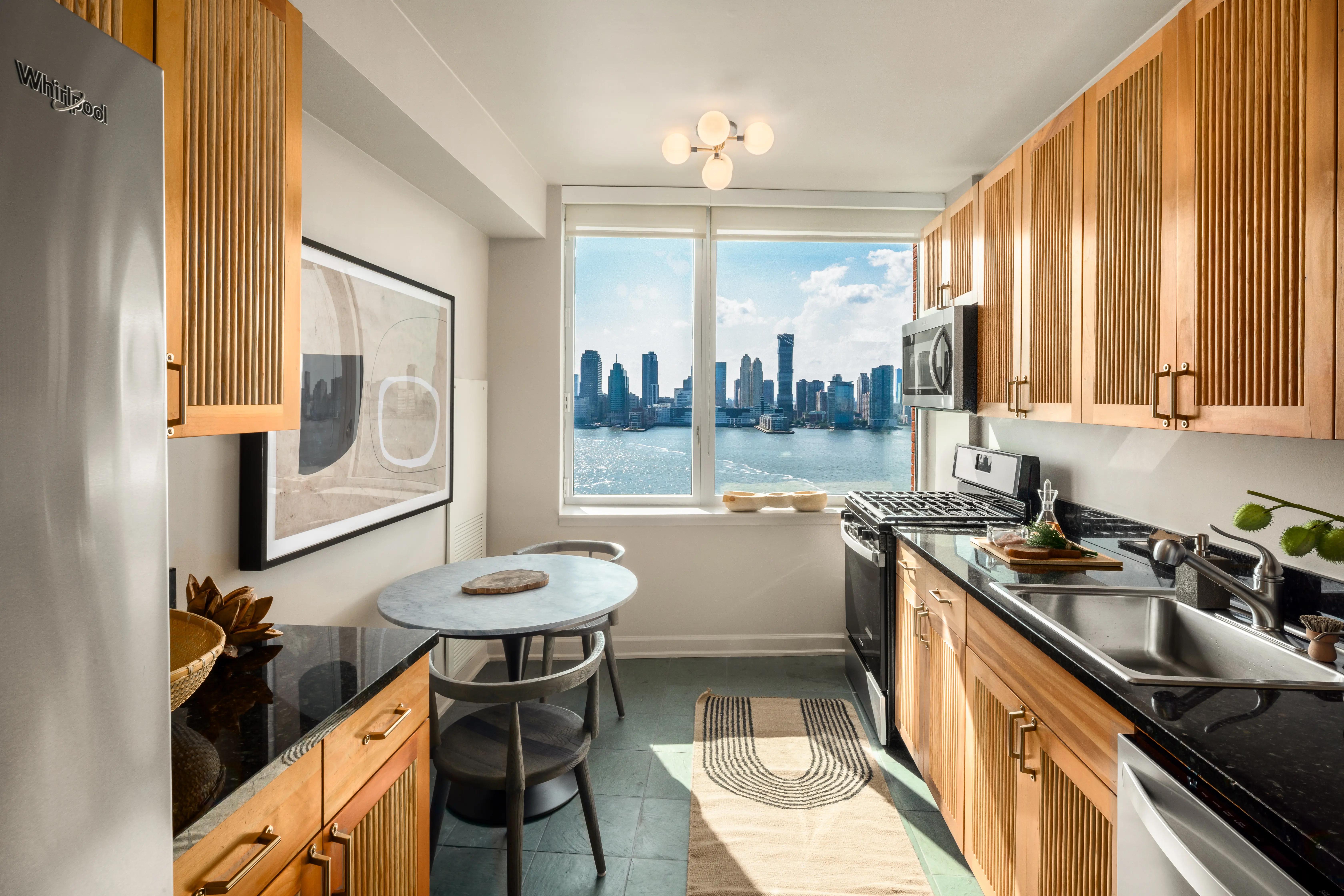 Galley Kitchen with Hudson River Views